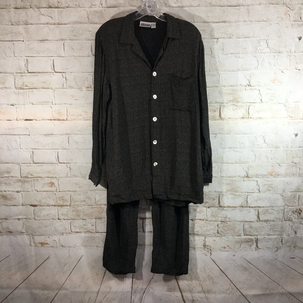 Chicos Womens Size 1 Black Chevron Career Pants & Shirt Set Button Down